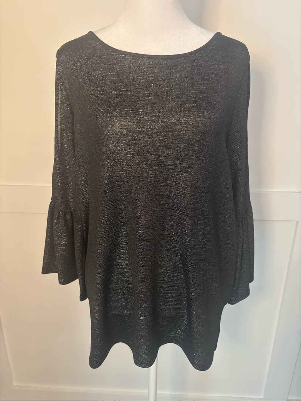 Jones New York Black Heather Cols shoulder  Blouse with bell sleeves